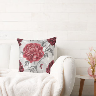 Coussin Couvre-oreiller jeté au pivoine dessiné à la main