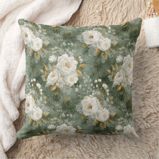 Coussin Couvre-thème floral à l'aquarelle vert sauge vinta