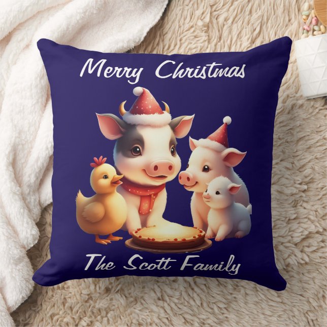 Coussin cow, lamb, pig and chicken Throw Pillow (Couverture)