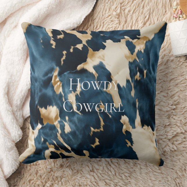 Coussin Cowboy Cowgirl Western Blue Cream Gold Cowboy (Couverture)