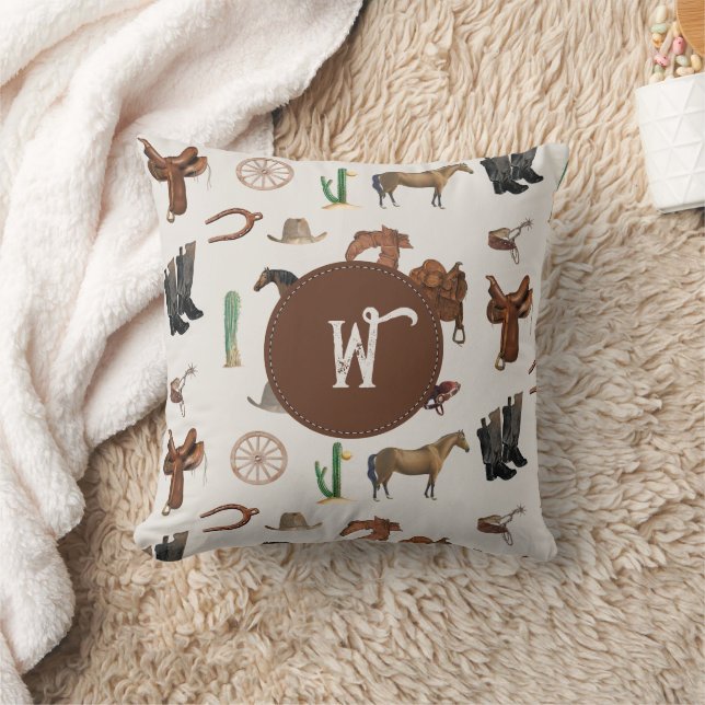 Coussin Cowboy Cowgirl Western Rodeo Pays Monogramme (Couverture)