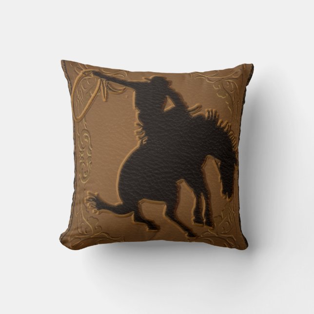 Coussin Cowboy de Leather Western Wild West Rustic (Recto)