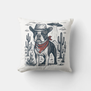Coussin cowboy français bulldog vintage alien ouest