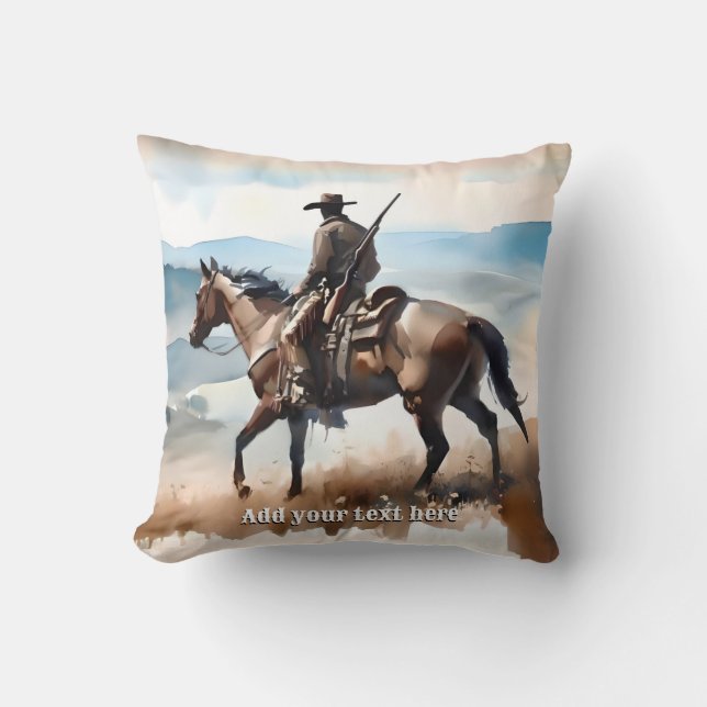 Coussin Cowboy moderne chevauchant un cheval (Recto)