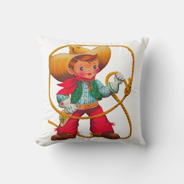 Coussin Cowboy Retro Boy Child Cute Western (Recto)