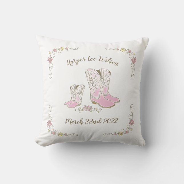 Coussin Cowgirl Baby shower Pays Western Rose Girl (Recto)