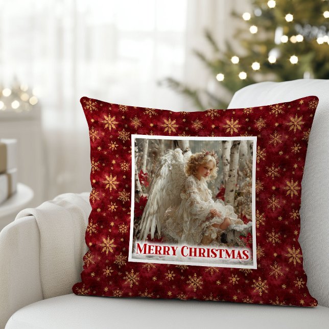 Coussin Cozy Angelic Red Gold Christmas Pillow Gift (Cozy Angelic Red Gold Christmas Pillow Gift)