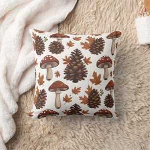 Coussin Cozy Cabin-Core Champignons & Pommes de Pin Cous