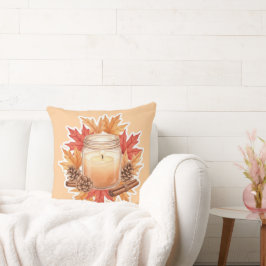 Coussin Cozy Fall Candle with Maple Leaves | Autumn Design