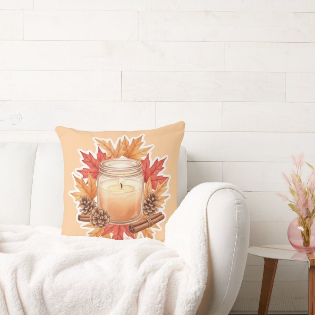 Coussin Cozy Fall Candle with Maple Leaves | Autumn Design (Canapé)