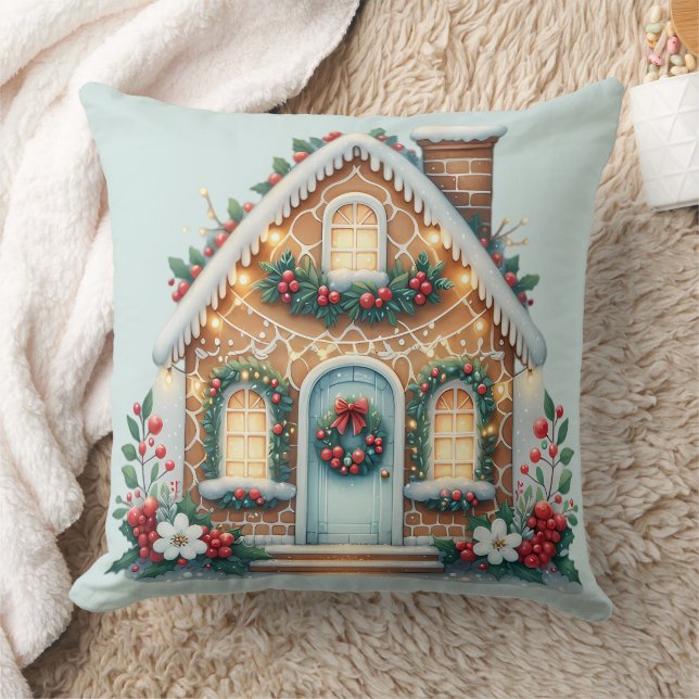Coussin Cozy Gingerbread House Holiday Illustration (Couverture)