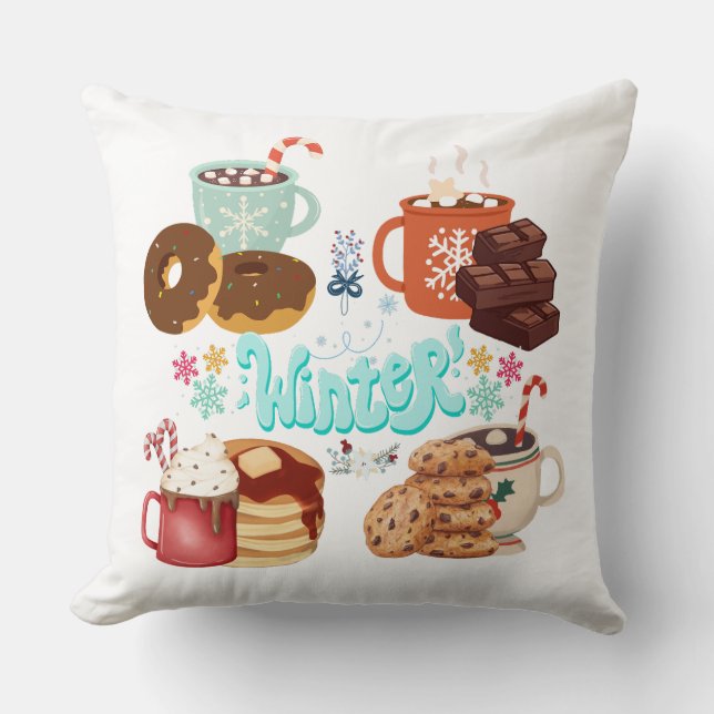 Coussin Cozy Winter Treats and Drinks Illustration (Recto)