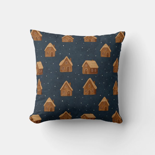 Coussin Cozy Winter Village Pattern Throw Pillow (Recto)