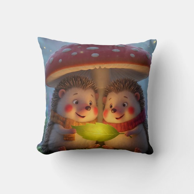 Coussin Cozy Woodland Hedgehog Fantasy Throw Pillow (Recto)