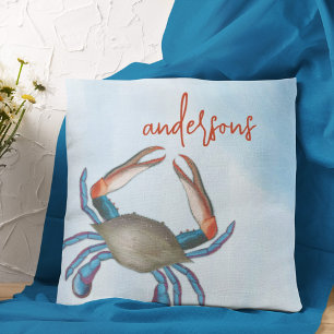 Coussin Crabe Bleu Côtier Nom personnalisé