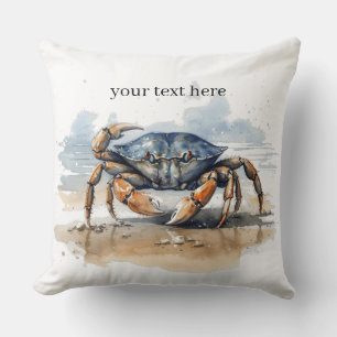 Coussin Crabe de plage à l'aquarelle, personnalisé