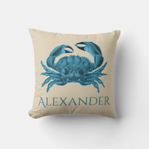 Coussin Crabe personnalisé en bleu et en tanet