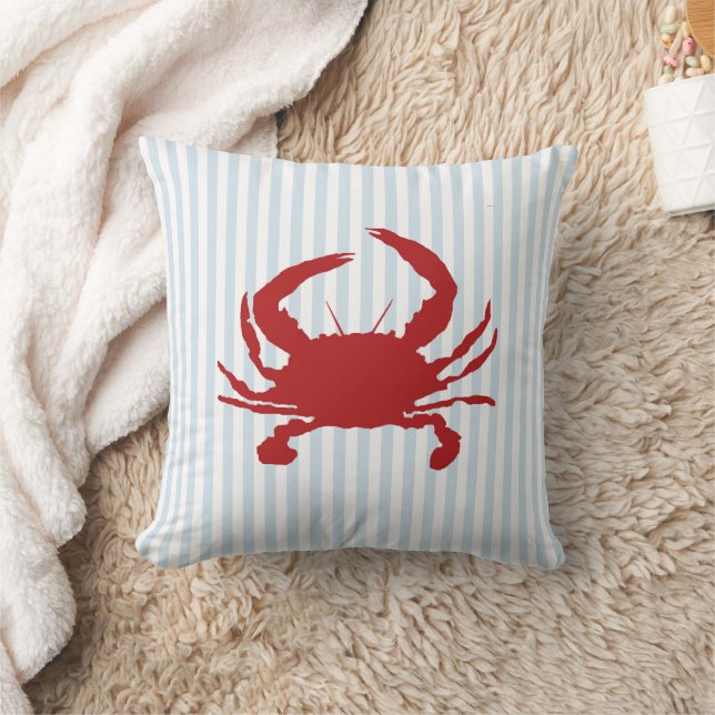 Coussin Crabe rouge Bleu Nautique Bleu Grille Peinture (Couverture)
