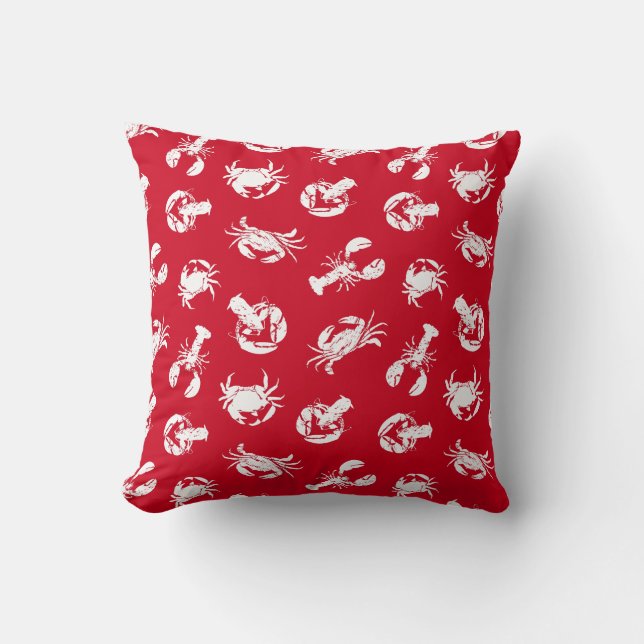 Coussin Crabe rouge et blanc et homard (Recto)