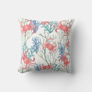 Coussin Crabes orange Bleu Turquoise Coral Reef Vie marine