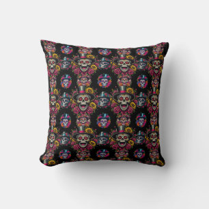 Coussin Crâne à sucre Art - Chapeau supérieur Fiesta flora