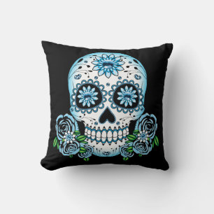 Coussin Crâne à sucre bleu