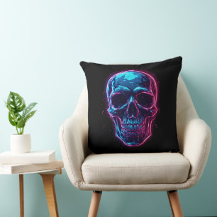 Coussin Crâne Cyberpunk Néon Synthwave Lueur Gamer Goth