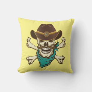 Coussin Crâne de cow-boy et os croisés