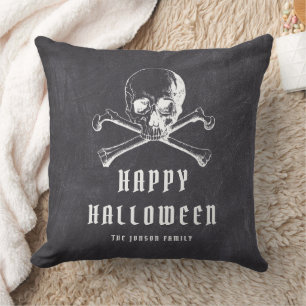 Coussin Crâne de Pirate Noir Vintage et Os Halloween