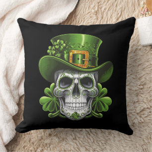 Coussin Crâne en Sucre Fête de la Saint-Patrick Trèfle