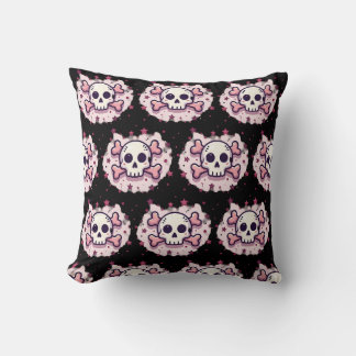 Coussin Crâne et Os en Rose Pastel