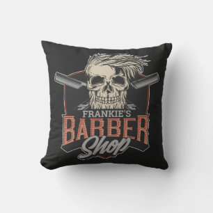 Coussin Crâne et rasoirs de salon de coiffure personnalisé