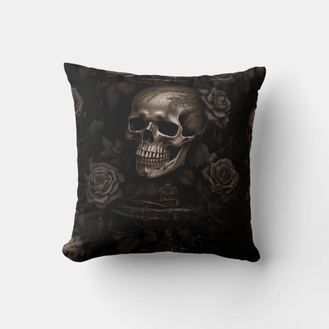 Coussin Crâne foncé et Rose (Recto)