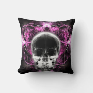 Coussin Crâne fractal à papillon X-Ray - rose