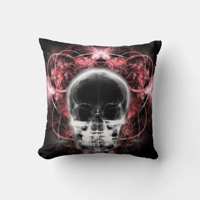 Coussin Crâne fractal à papillon X-Ray - Rouge (Recto)