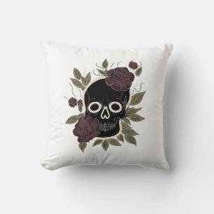 Coussin Crâne gothique personnalisé et roses Art floral so
