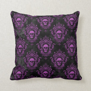 Coussin Crâne mauve et gris gothique