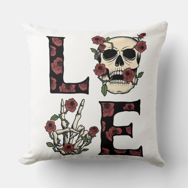 Coussin Crâne & Roses (Recto)