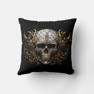 Coussin Crâne Tribal Souriant d'or complexe