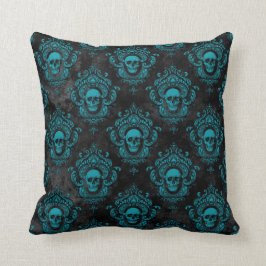 Coussin Crâne Turquoise et gothique gris foncé