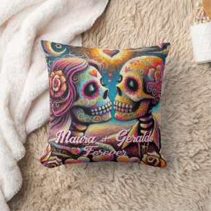 Coussin Crânes de sucre en amour Pastel à la craie personn