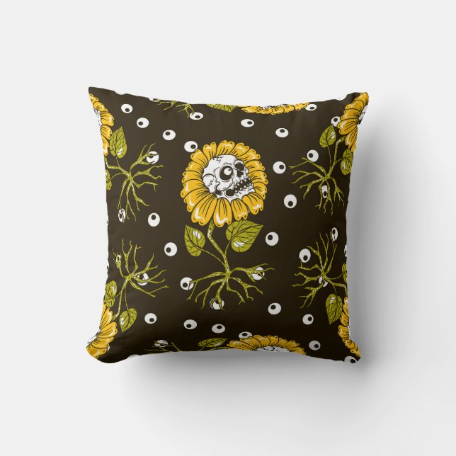 Coussin Crânes de tournesol : Unique Motif sans fil. (Recto)