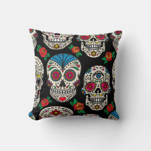 Coussin Crânes et Roses mexicains : Conception Vintage
