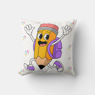 Coussin Crayon sympathique, design de rentrée scolaire.