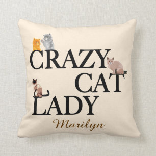 Coussin Crazy Cat Lady Custom Ivory