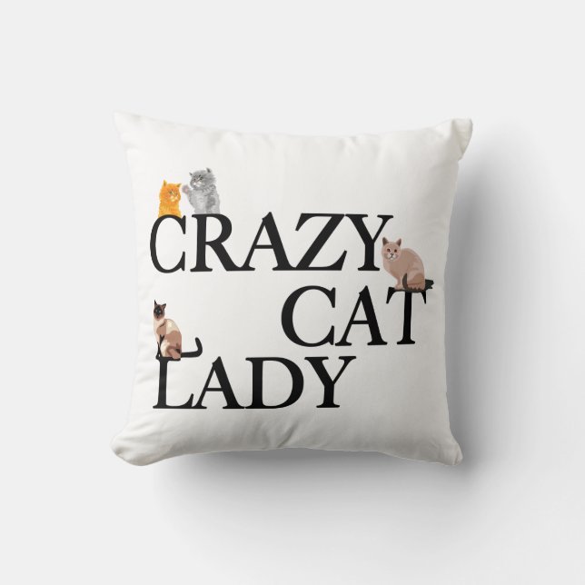 Coussin Crazy Chat Lady Cute Blanc (Recto)