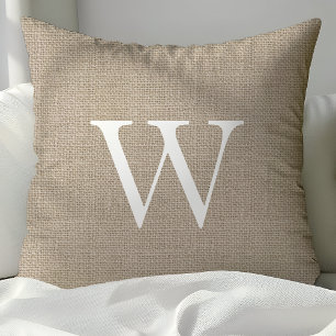 Coussin Cream Burlap Custom Monogrammed Thaillows