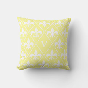 Coussin Cream Fleur de Lis avec l'initiale de monogramme