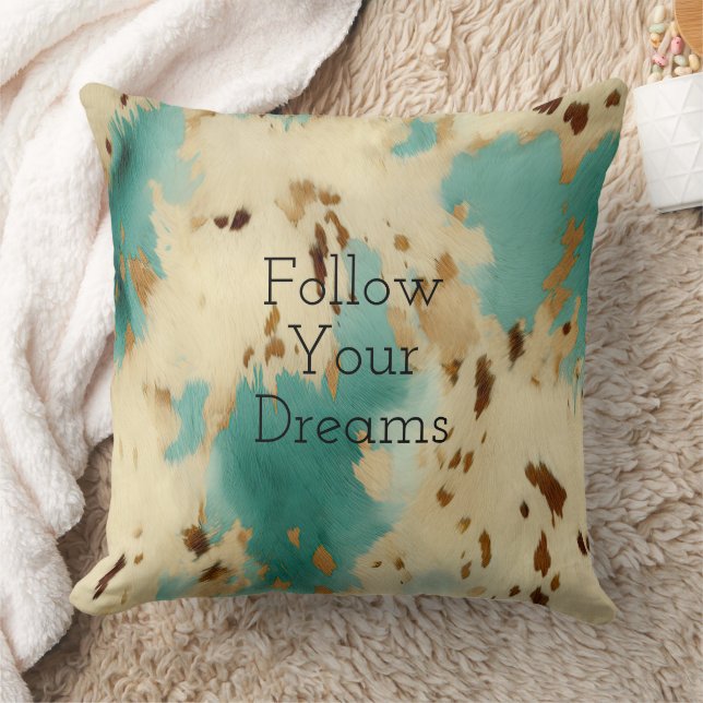 Coussin Cream Gold Turquoise Cowhide Animal (Couverture)