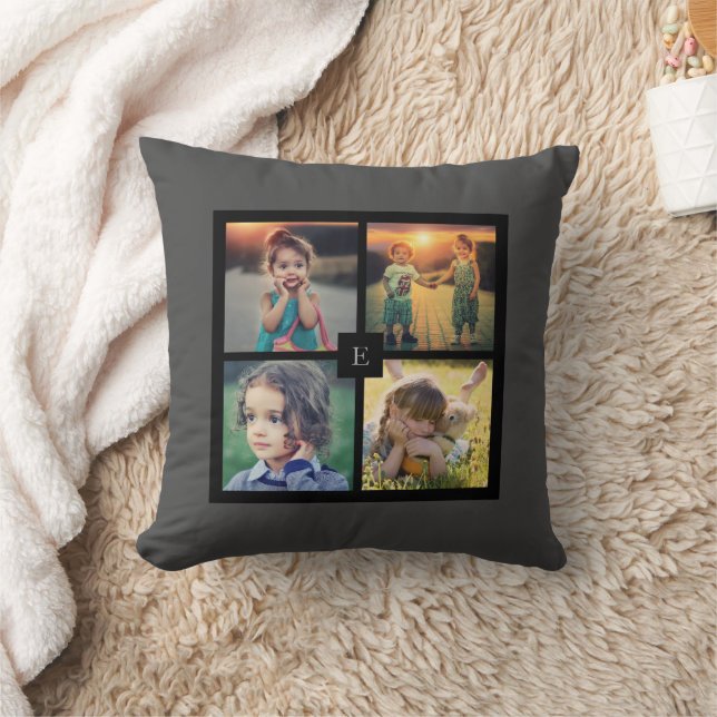 Coussin Create your own family photo collage gray (Couverture)